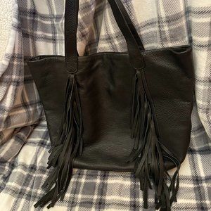 Black fringe tote with fringe
